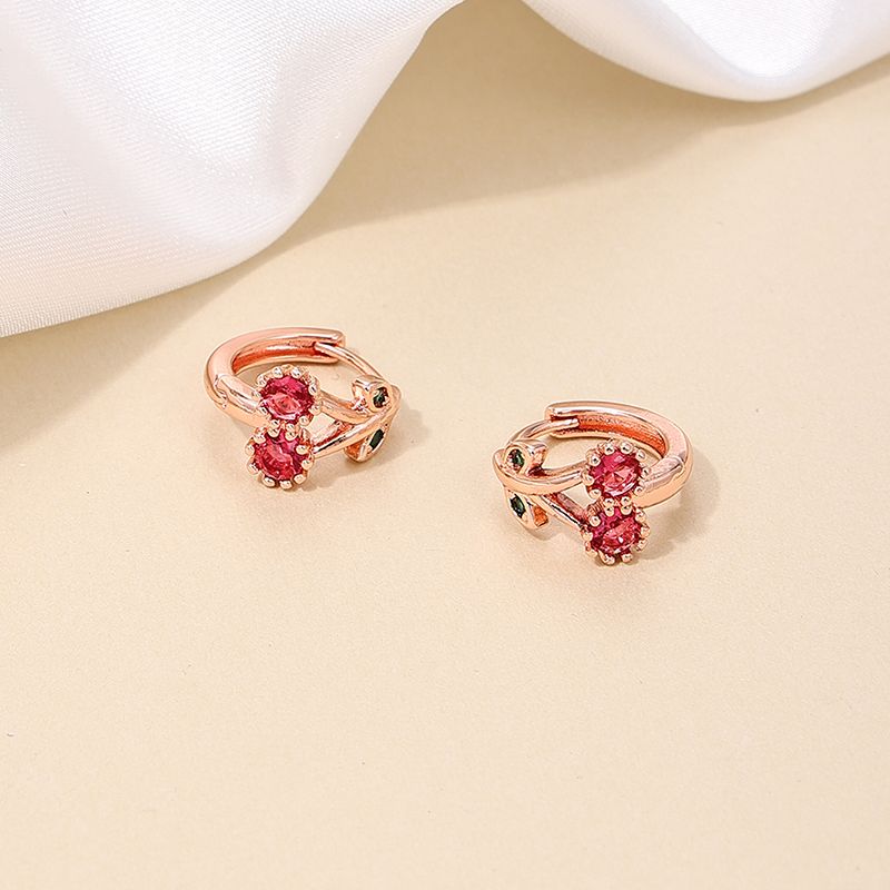 1 Piece Simple Style Classic Style Fruit Inlay Copper Rhinestones Earrings