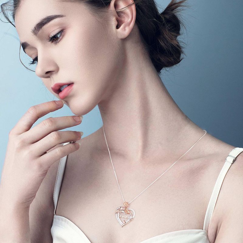 Sterling Silber Elegant Moderner Stil Klassischer Stil Überzug Inlay Brief Herzform Rose Zirkon Halskette Mit Anhänger