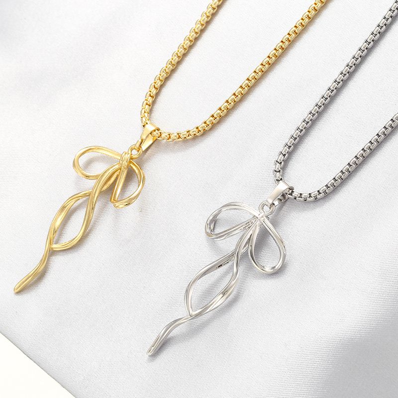 Copper 18K Gold Plated Casual Elegant Simple Style Bow Knot Pendant Necklace