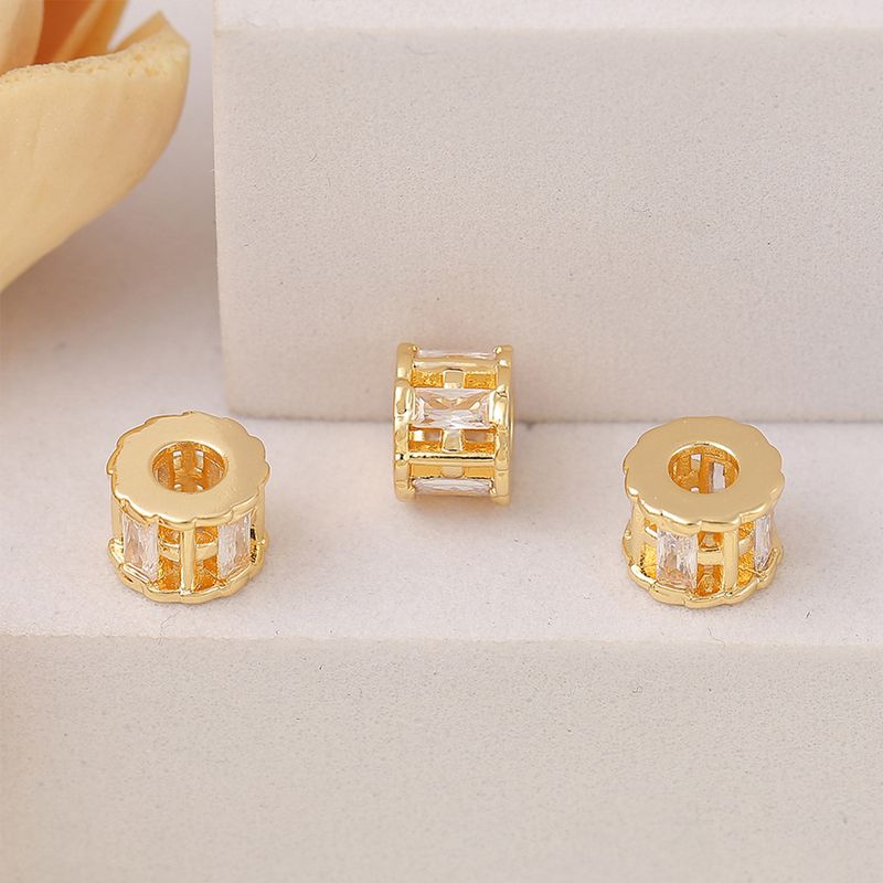 1 Piece 8 * 6mm 3.5mm Copper Zircon 18K Gold Plated Round Polished Beads Spacer Bars