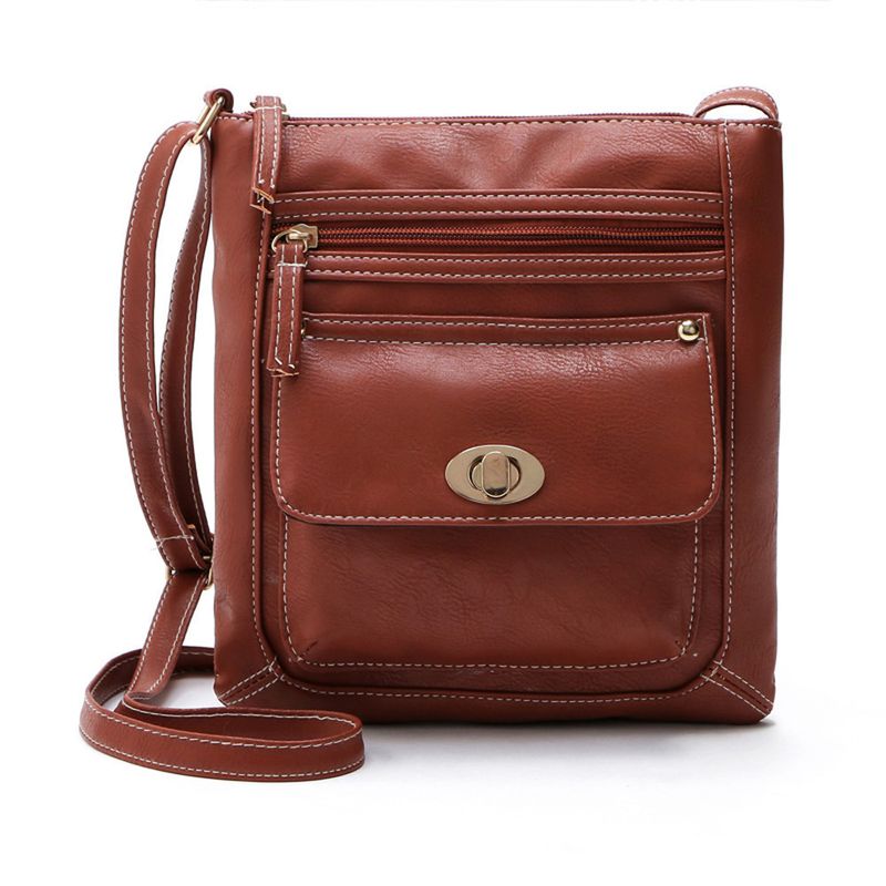 Women's Small Pu Leather Solid Color Vintage Style Zipper Messenger Bag