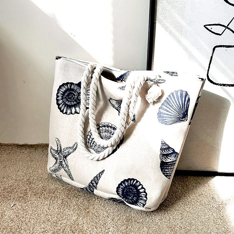 Women's Large Canvas Animal Vacation Ethnic Style Zipper Tote Bag