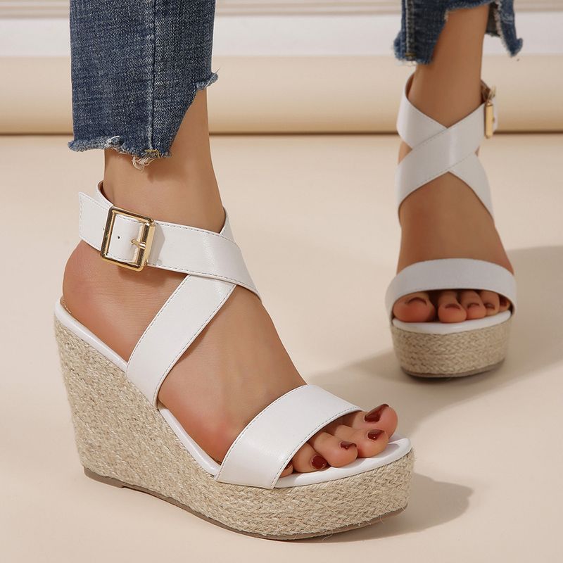 Women's Casual Color Block Round Toe Wedge Sandals