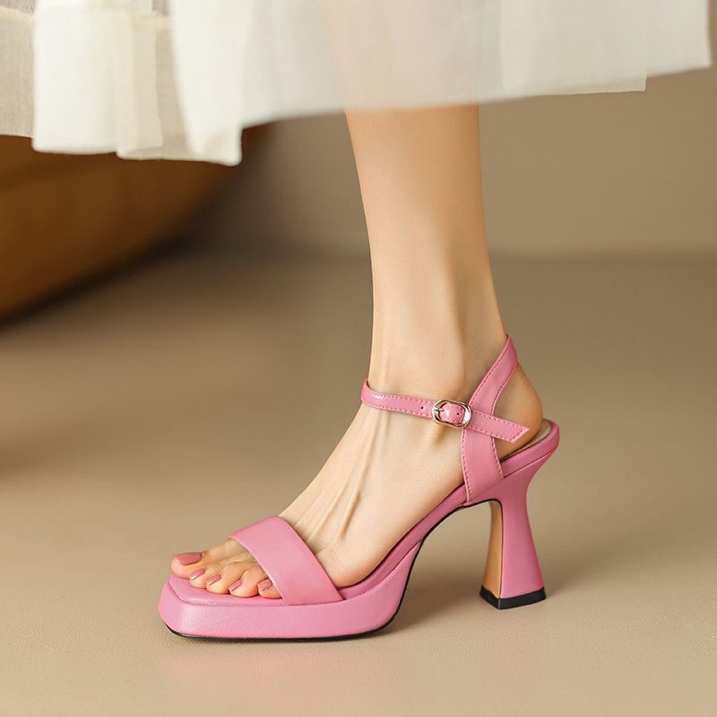 Women's Casual Elegant Solid Color Square Toe High Heel Sandals