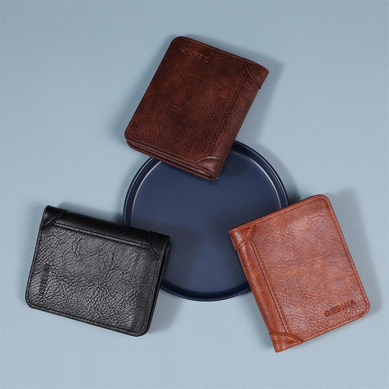 Men's Solid Color Pu Leather Folding Small Wallets