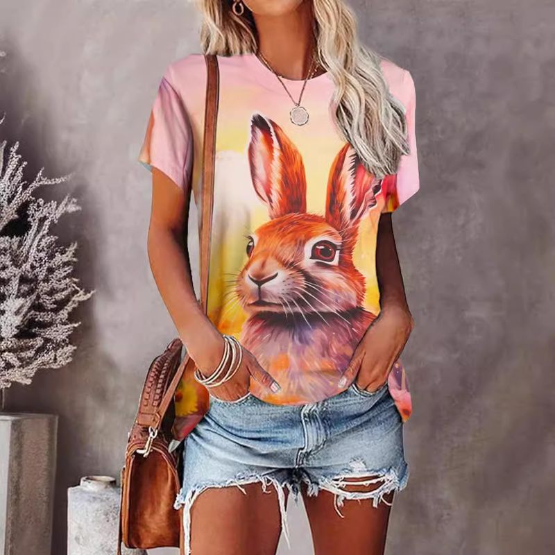 Mujeres Playeras Manga Corta Camisetas Estilo Simple Conejo