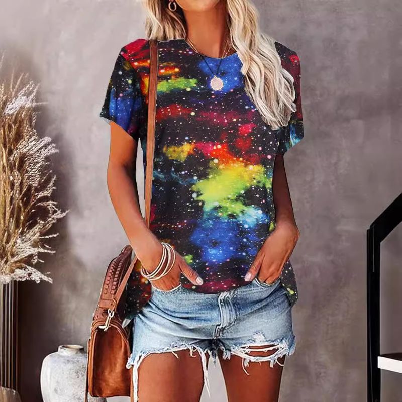 Frau T-Shirt Kurzarm T-Shirts Einfacher Stil Sternenklarer Himmel