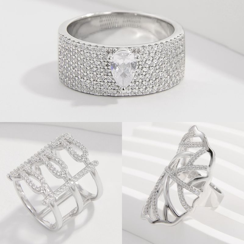 Sterling Silber Weißgold Plattiert Elegant Einfacher Stil Inlay Blätter Zirkon Ringe