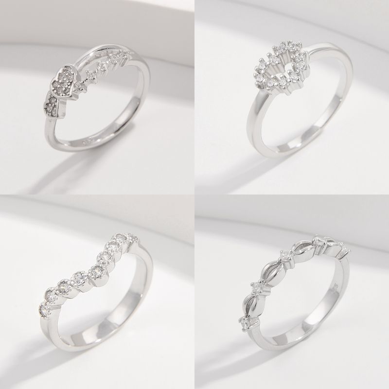 Sterling Silver White Gold Plated Elegant Romantic Plating Inlay Heart Shape Zircon Rings