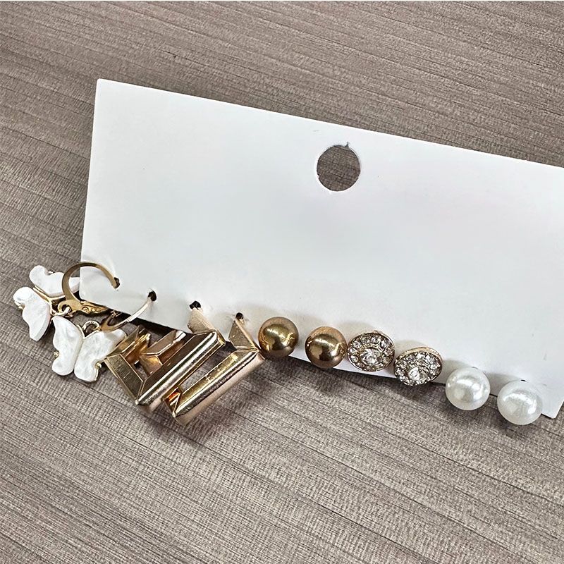 5 Paare Einfacher Stil Klassischer Stil Runden Schmetterling Inlay Legierung Künstliche Perlen Strasssteine Versilbert Tropfenohrringe