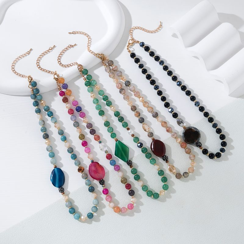 Casual Sweet Simple Style Color Block Alloy Glass Beaded Women's Necklace