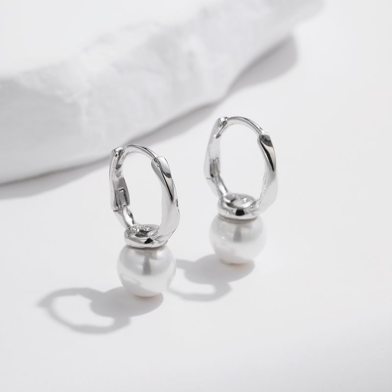 1 Pair Elegant Classic Style Round Plating Inlay Sterling Silver Artificial Pearls Silver Plated Drop Earrings