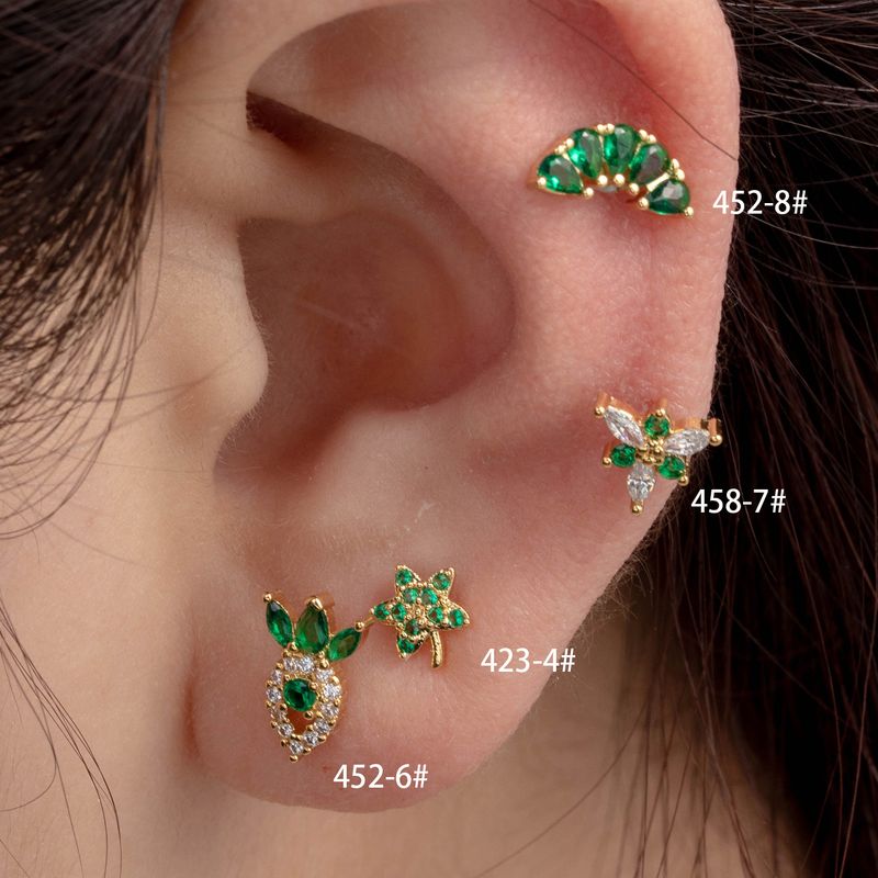 1 Piece Casual Simple Style Maple Leaf Carrot Flower Plating Inlay Copper Zircon Ear Studs