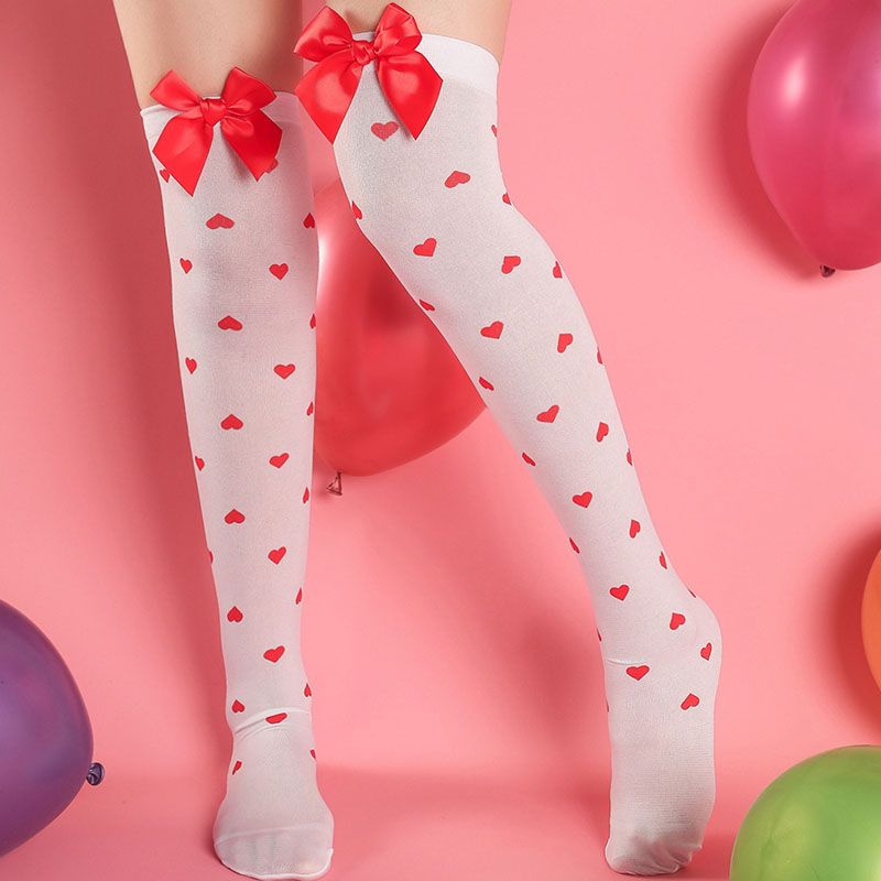 Women's Sweet Heart Shape Polyester Printing And Dyeing Printing Soft Over The Knee Socks A Pair