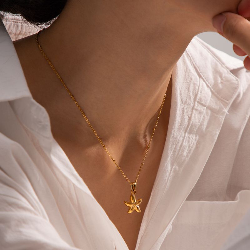Edelstahl 304 18 Karat Vergoldet Einfacher Stil Klassischer Stil Überzug Seestern Halskette Mit Anhänger