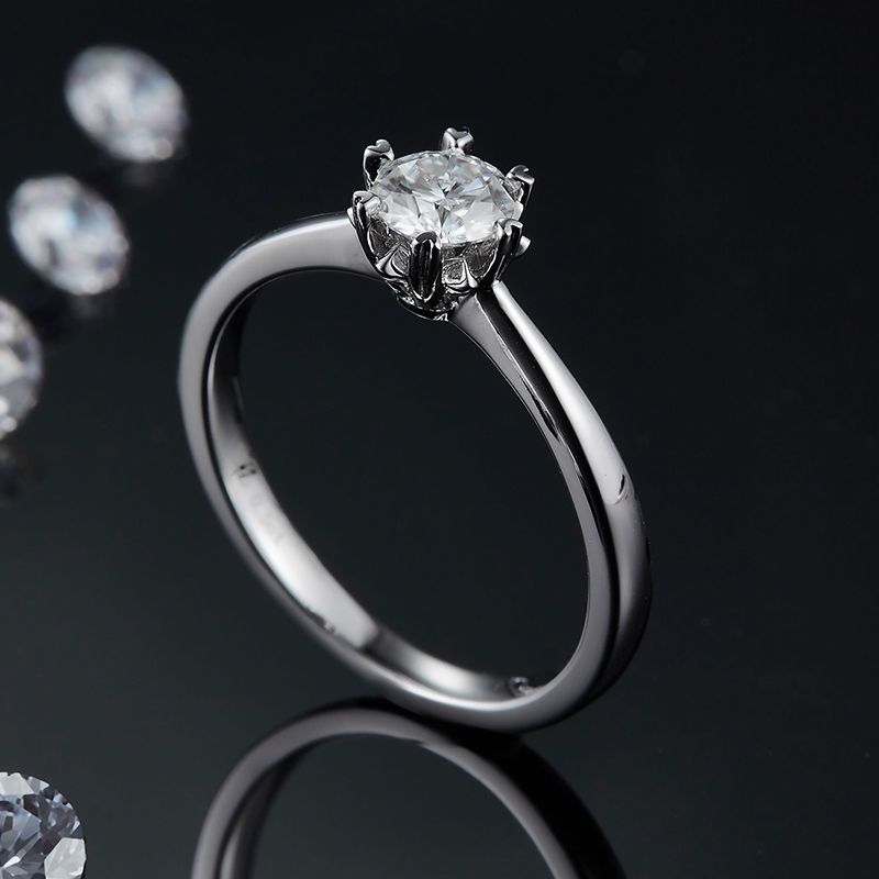 الفضة الاسترليني أنيق لامع شهادة GRA تصفيح ترصيع مستدير الماس المزروع في المختبر مويسانيتي خواتم
