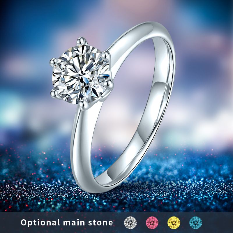 Sterling Silver Elegant GRA Certificate Plating Inlay Round Lab-grown Diamonds Moissanite Rings
