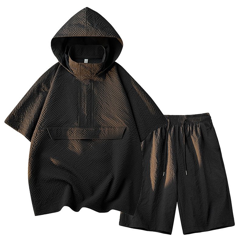 Men's Solid Color Simple Style Hooded Short Sleeve Regular Fit Men's Sets