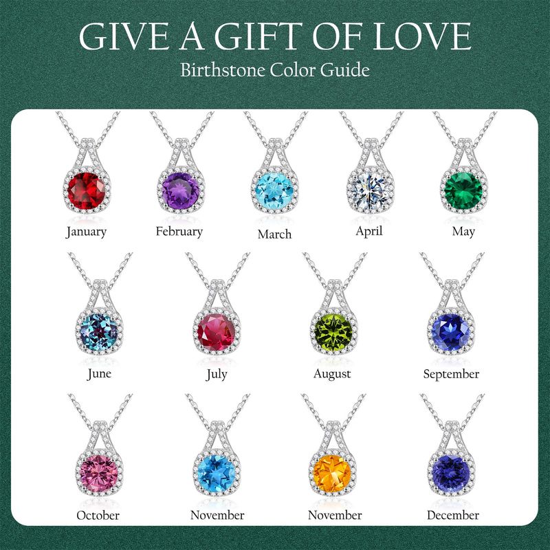 Sterling Silver Cute Sweet Plating Inlay Geometric Birthstone Zircon Pendant Necklace