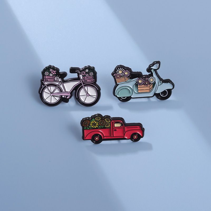 Cartoon Style Cute Car Bicycle Flower Alloy Plating Unisex Brooches