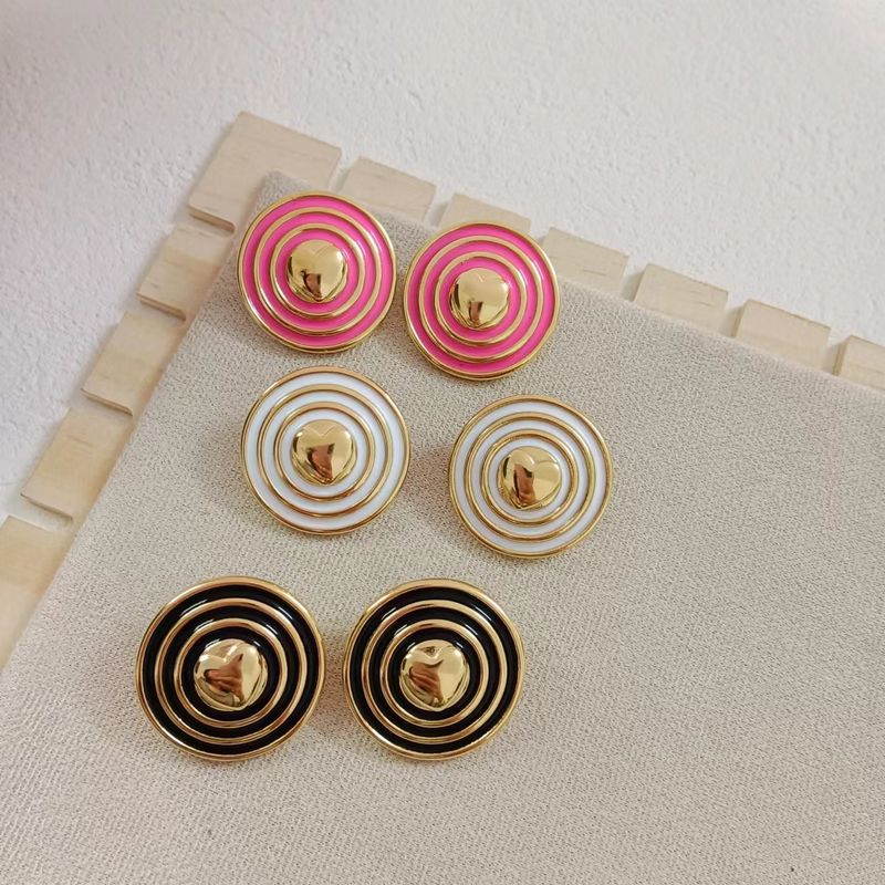 1 Par Estilo Simple Circulo Forma De Corazón Esmalte Acero Inoxidable Chapados en oro de 18k Pendientes