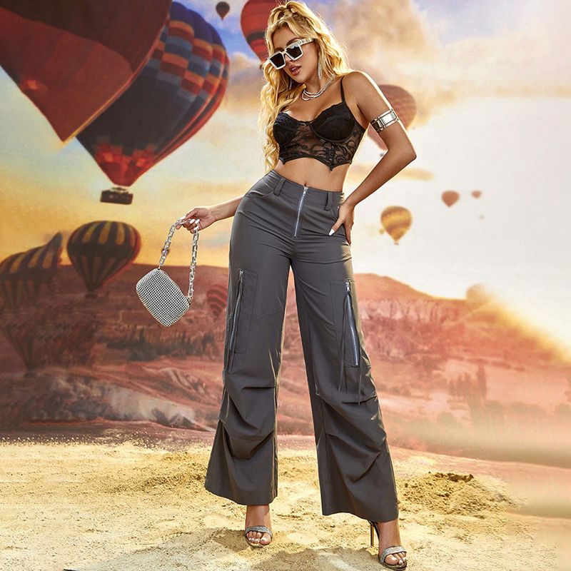 Women's Holiday Daily Simple Style Solid Color Full Length Pocket Casual Pants Cargo Pants