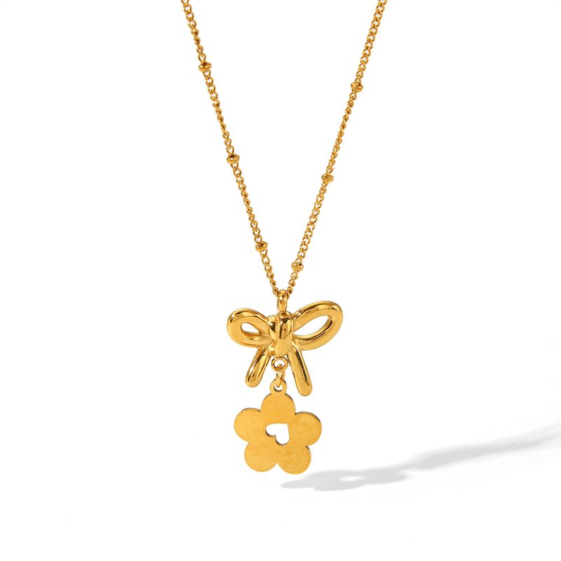 Sweet Simple Style Flower Bow Knot 18K Gold Plated 304 Stainless Steel Wholesale Earrings Necklace