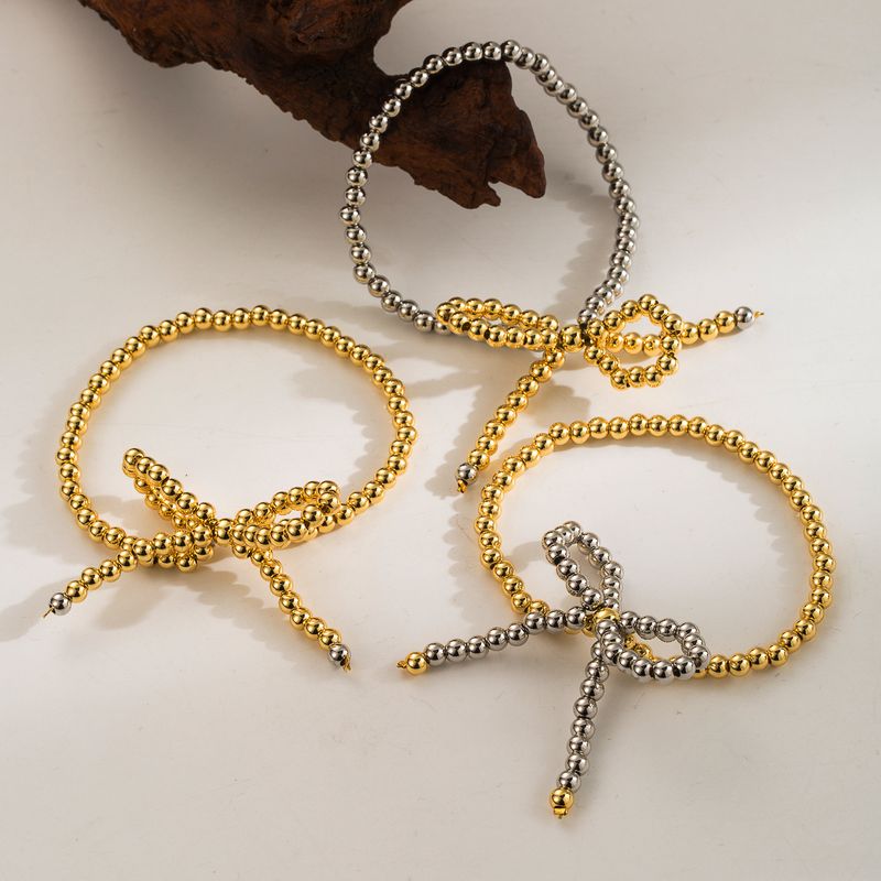 Copper 18K Gold Plated Simple Style Classic Style Beaded Patchwork Plating Round Bracelets