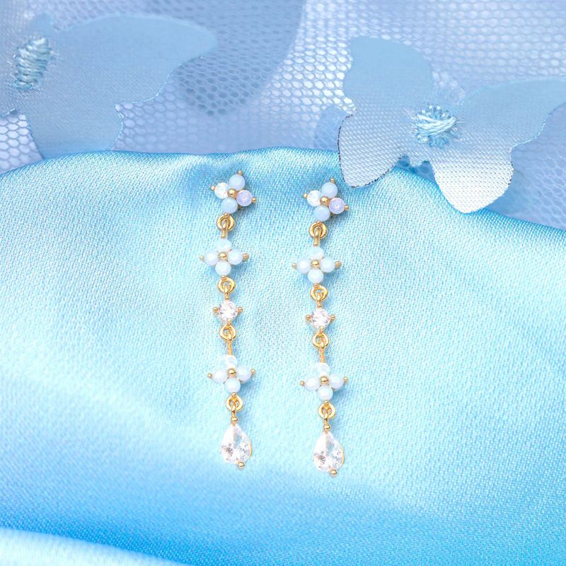Fashion Blue Flower Long Earrings Female Copper Earrings