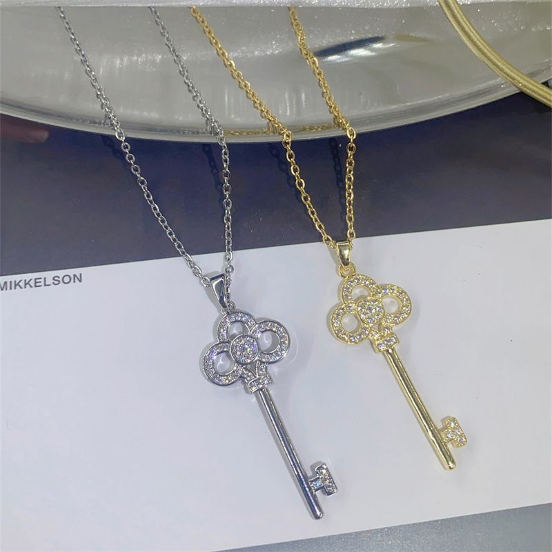 Fashion Key Titanium Steel Inlay Zircon Sweater Chain 1 Piece