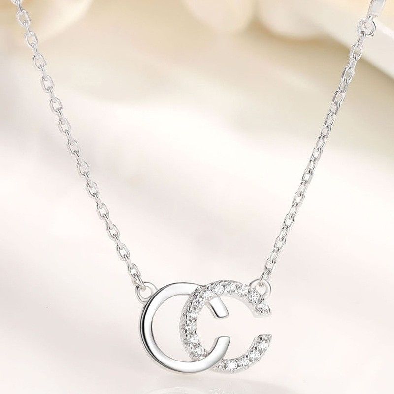 Elegant Lady Letter Sterling Silver Inlay Zircon Pendant Necklace