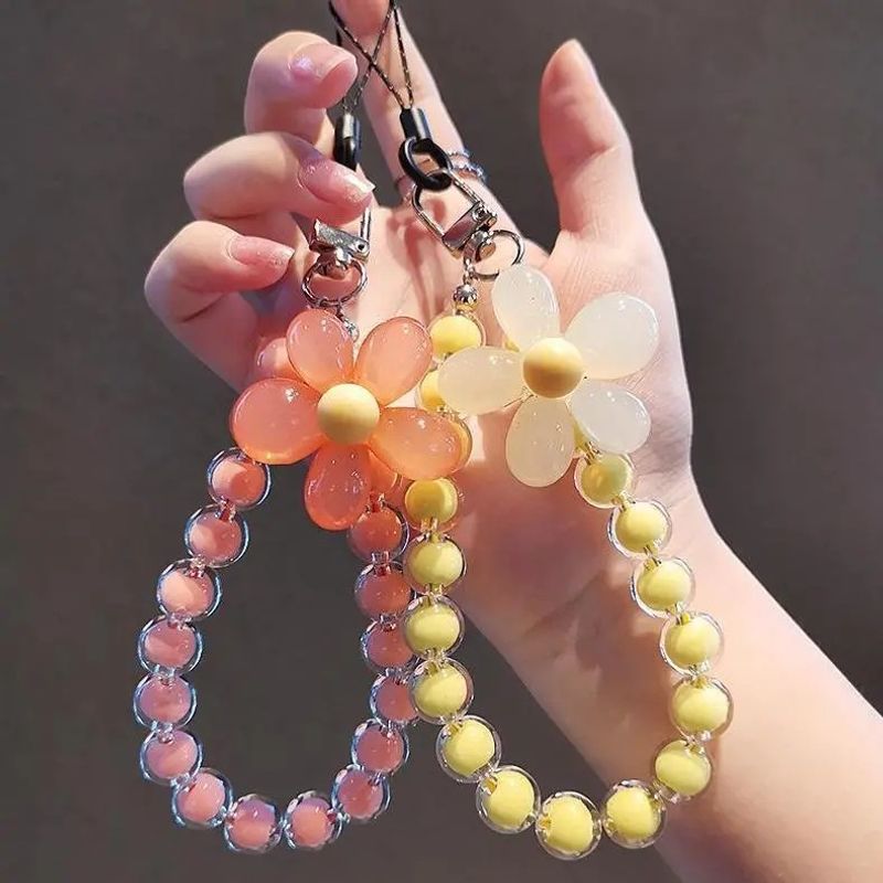 Sweet Flower Plastic Beaded Mobile Phone Chain