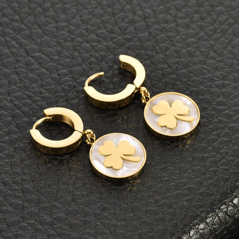 1 Pair Classic Style Shamrock Stainless Steel Acrylic Titanium Steel 18K Gold Plated Earrings