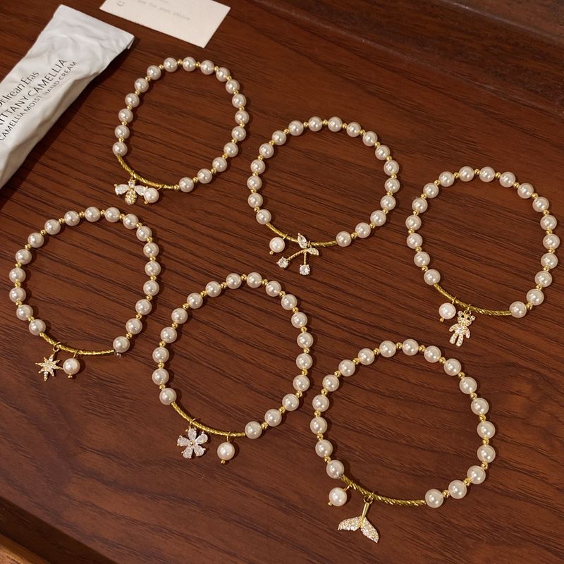Modern Style Bear Flower Zircon Artificial Pearl Wholesale Bracelets