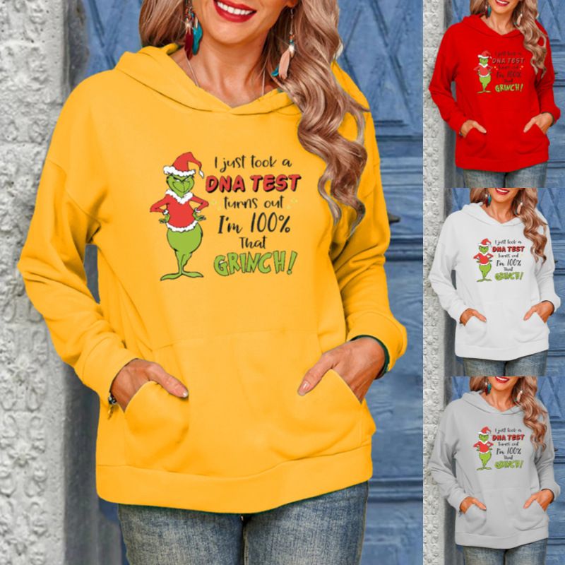Women's Hoodie Long Sleeve Hoodies & Sweatshirts Printing Christmas Cartoon Letter