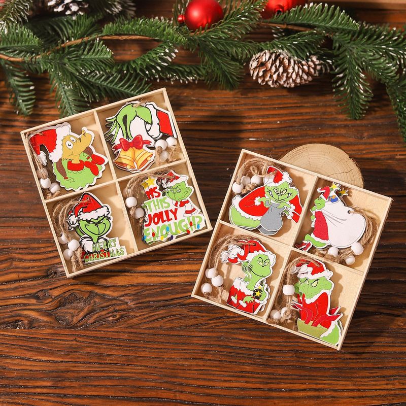 Christmas Cartoon Style Cute Cartoon Character Wood Indoor Party Festival Hanging Ornaments