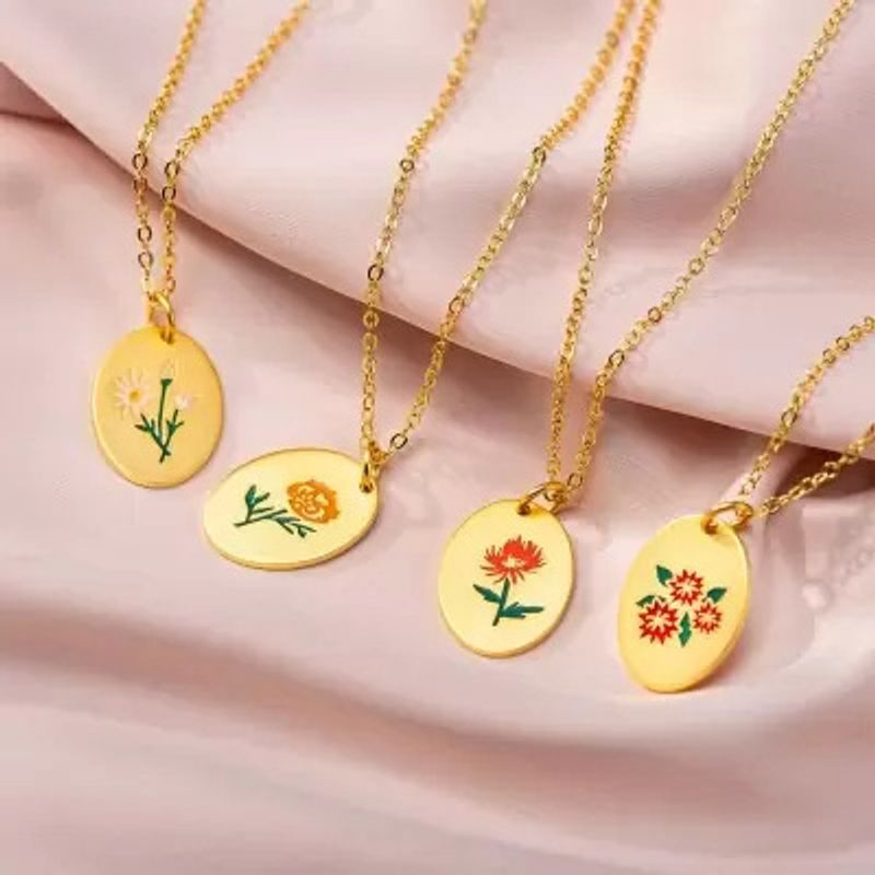 Titanium Steel Gold Plated Simple Style Classic Style Plating Flower Pendant Necklace