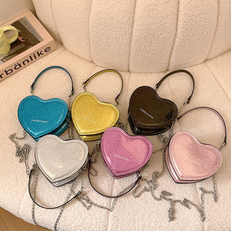 Women's Small Pu Leather Solid Color Cute Heart-shaped Zipper Crossbody Bag