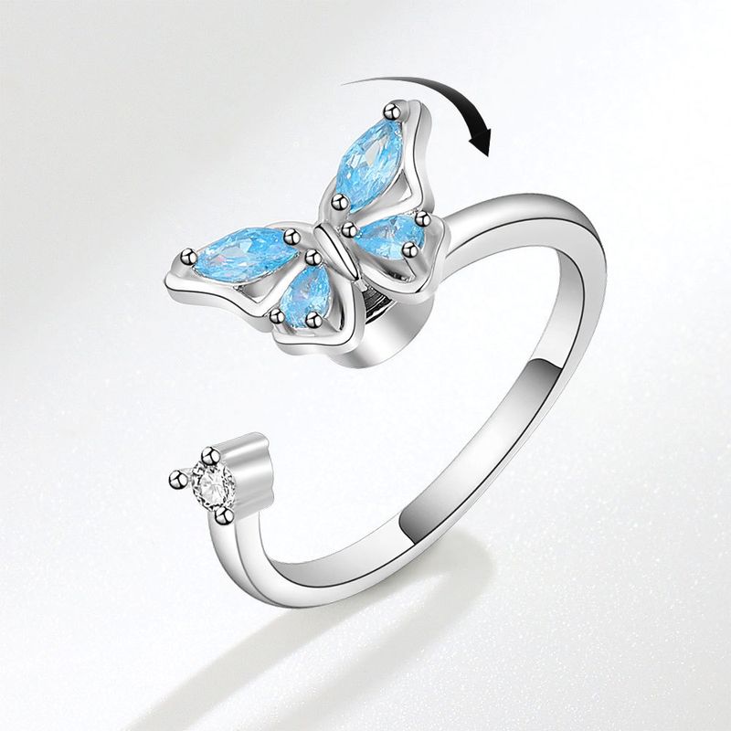 Elegant Simple Style Butterfly Copper Plating Zircon Anxiety Ring 1 Piece