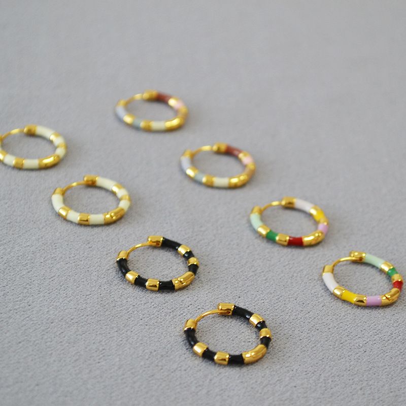 Simple Style Circle Copper Enamel Earrings 1 Pair