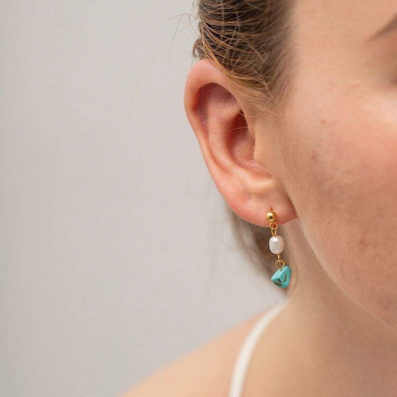 Elegant Simple Style Geometric 304 Stainless Steel Turquoise Freshwater Pearl Drop Earrings 1 Pair