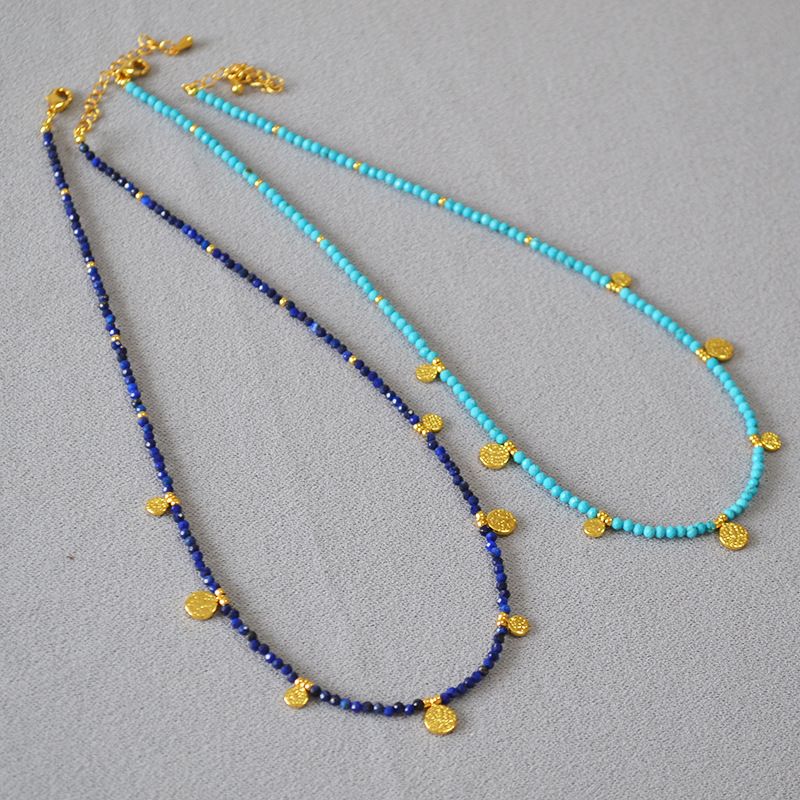 Casual Sweet Geometric Turquoise Lapis Lazuli Brass Pendant Necklace 1 Piece