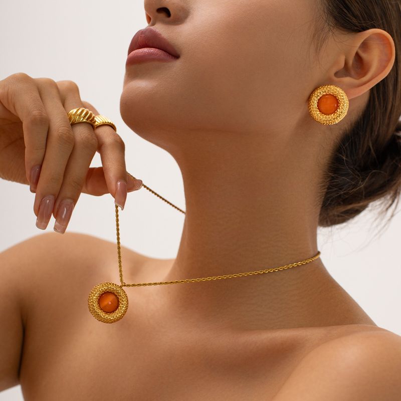 Edelstahl 304 18 Karat Vergoldet Einfacher Stil Klassischer Stil Inlay Einfarbig Opal Halskette Mit Anhänger