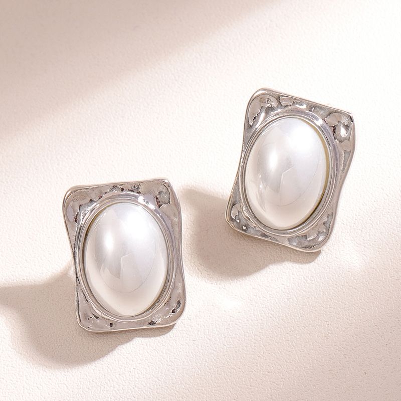1 Pair Sweet Square Oval Inlay Alloy Pearl Pearl Ear Studs