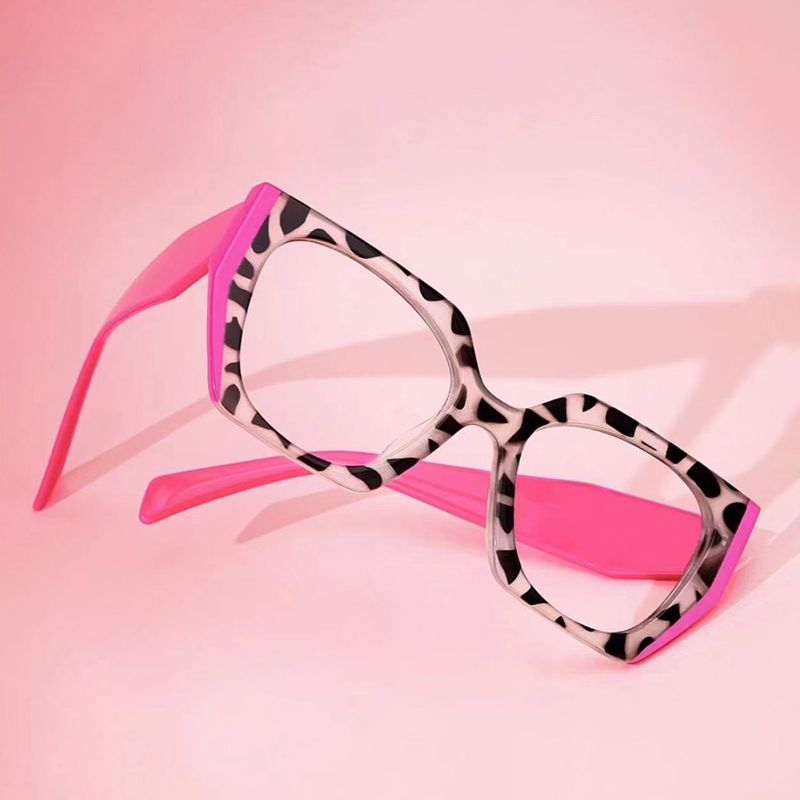 Retro Streetwear Color Block Leopard Ac Square Full Frame Optical Glasses