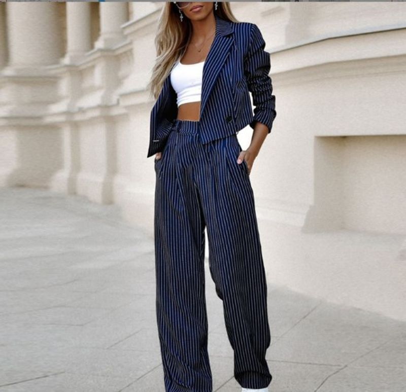 Ferien Täglich Frau Einfacher Stil Streifen Polyester Hosen-Sets Hosen-Sets