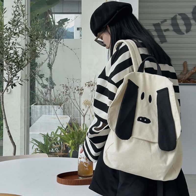 Unisex Medium Canvas Cartoon Cute Flip Cover Fashion Backpack