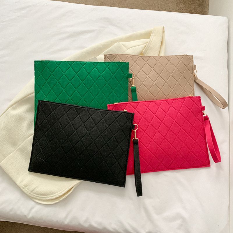 Women's Large Felt Solid Color Basic Zipper Envelope Bag