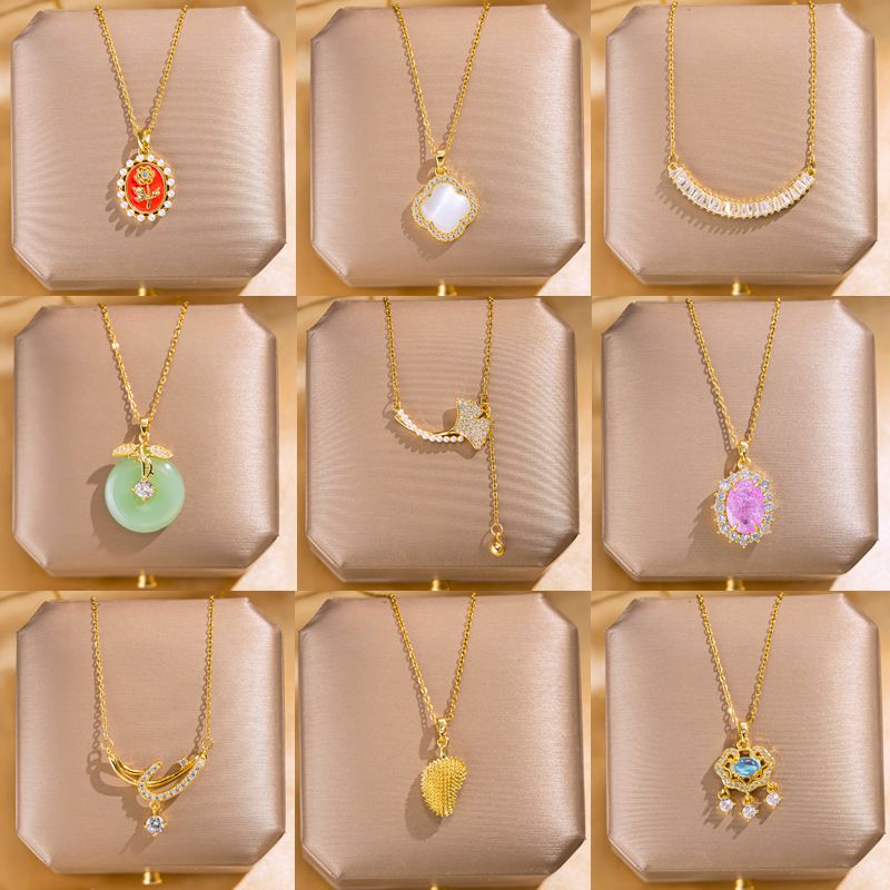 304 Stainless Steel Gold Plated Elegant Lady Streetwear Inlay Geometric Flower Butterfly Acrylic Zircon Pendant Necklace