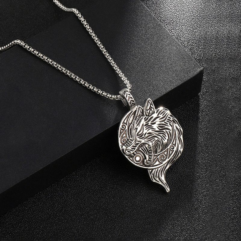 Hip-Hop Wolf 201 Stainless Steel Zinc Alloy Polishing Men's Pendant Necklace